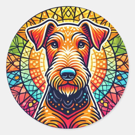 カラフルな犬のイラスト ラウンドシール (正面)