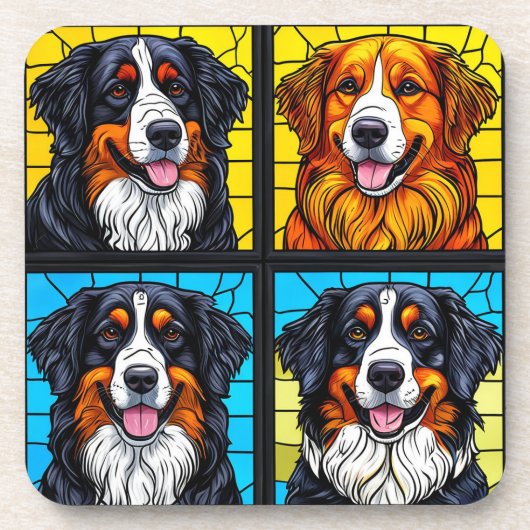 カラフルな犬のステンドグラスアート コースター (正面)