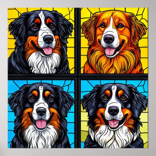 カラフルな犬のステンドグラスアート ポスター (正面)