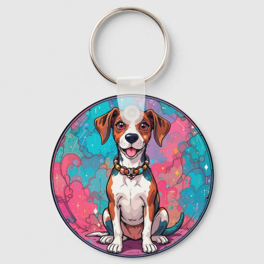 🐶 カラフルな犬のデザインの日常使いアイテム 🐶 キーホルダー (正面)