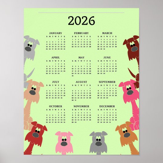 カラフルな犬のデザイン 2026年カレンダーポスター ポスター (正面)