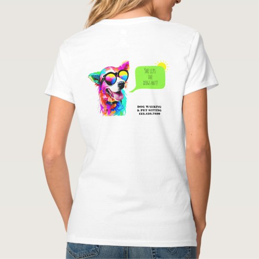 カラフルな犬のペットシッター Tシャツ (裏面)