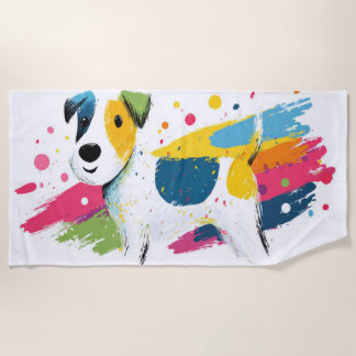 カラフルな犬のポップアートスプラッシュイラスト ビーチタオル