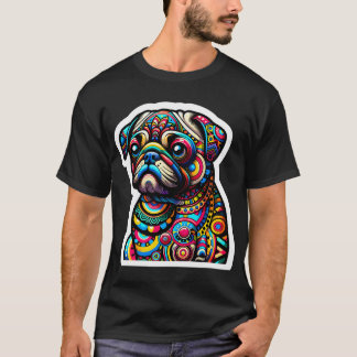 カラフルな犬のモザイクアート:抽象的なパグの肖像画を Tシャツ