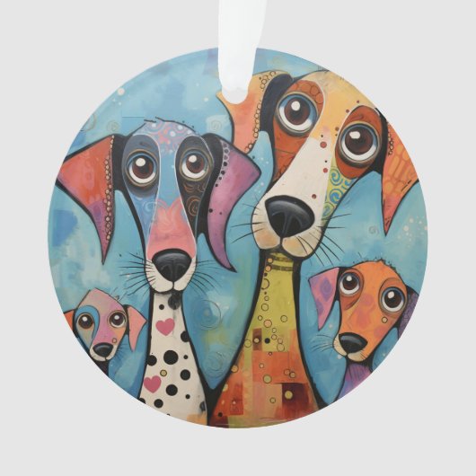 カラフルな犬の抽象芸術 カートゥーン風 オーナメント (正面)