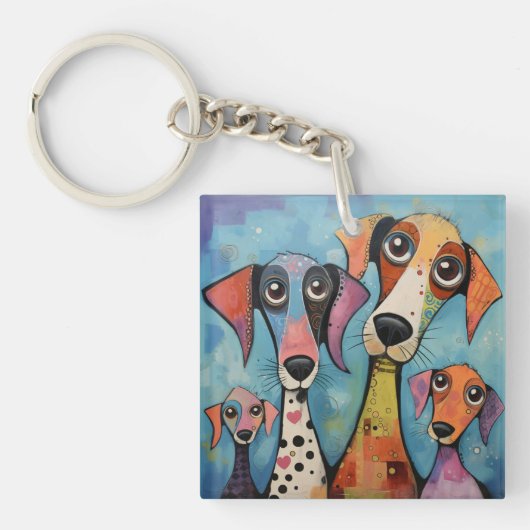 カラフルな犬の抽象芸術 カートゥーン風 キーホルダー (正面)