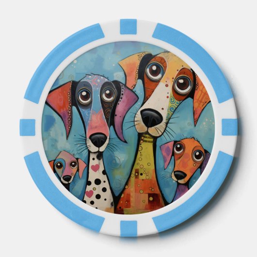 カラフルな犬の抽象芸術 カートゥーン風 ポーカーチップ (正面)