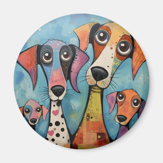 カラフルな犬の抽象芸術 カートゥーン風 マグネット (正面)