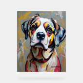 カラフルな犬の肖像画 - ビブラントな抽象ペットアート アクリルサイン (正面)