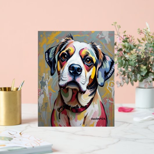 カラフルな犬の肖像画 - ビブラントな抽象ペットアート アクリルサイン (ウェディング)