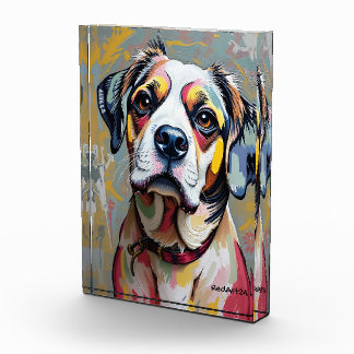カラフルな犬の肖像画 - ビブラントな抽象的なペットアート フォトブロック