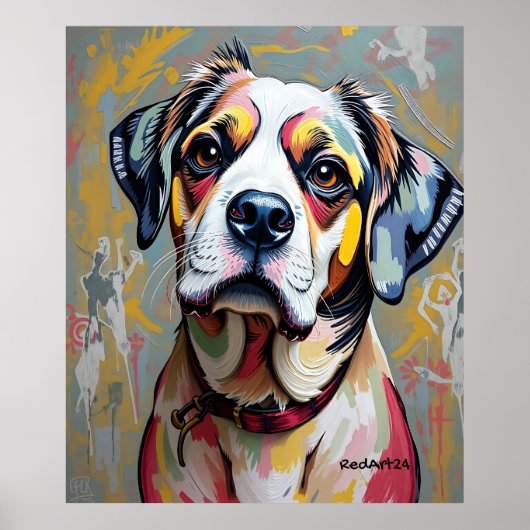 カラフルな犬の肖像画 - ビブラントな抽象的なペットアート ポスター (正面)