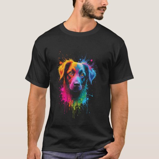 カラフルな犬の肖像画 Tシャツ (正面)