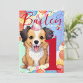 カラフルな犬の誕生日パーティー 招待状 (スタンド正面)