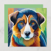 カラフルな犬の顔のアップクローズ 招待状 (正面/裏面)