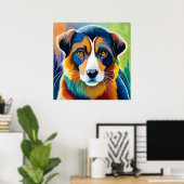 カラフルな犬の顔のクローズアップ ポスター (ホームオフィス)