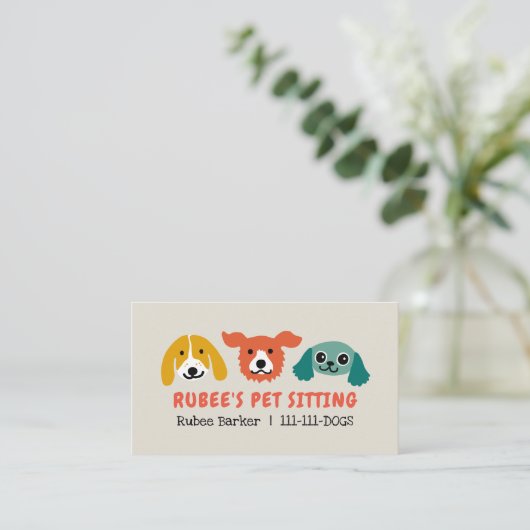 カラフルな犬は|のかわいいペット着席の動物愛好家に直面します 名刺 (スタンド正面)