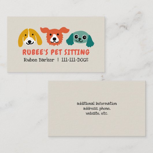 カラフルな犬は|のかわいいペット着席の動物愛好家に直面します 名刺 (正面/裏面)