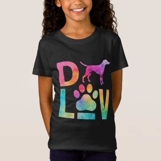 カラフルな犬愛パウウォーターカラーアート Tシャツ (正面)
