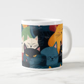 カラフルな猫が寝ている ジャンボコーヒーマグカップ (正面右)