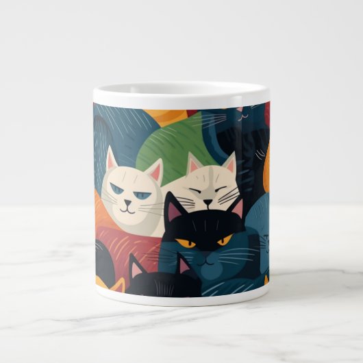 カラフルな猫が寝ている ジャンボコーヒーマグカップ (正面)