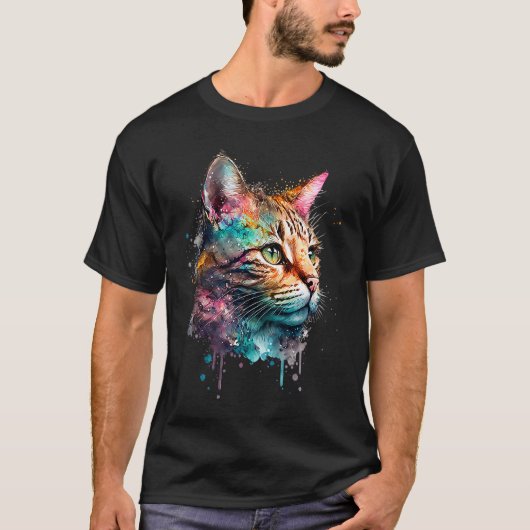 カラフルな猫と子猫の猫の頭の絵 Tシャツ (正面)
