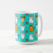 カラフルな猫と毛糸玉のかわいい猫柄 コーヒーマグカップ (正面右)