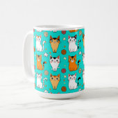 カラフルな猫と毛糸玉のかわいい猫柄 コーヒーマグカップ (正面左)