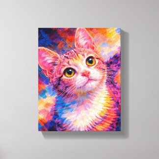 カラフルな猫のアートプリント | ビブラントな子猫の絵画 キャンバスプリント