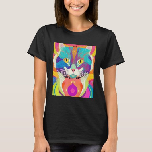 カラフルな猫のアート Tシャツ (正面)