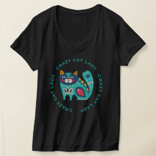 カラフルな猫のイラストがおしゃれなクレイジーキャットレディデザイン Tシャツ