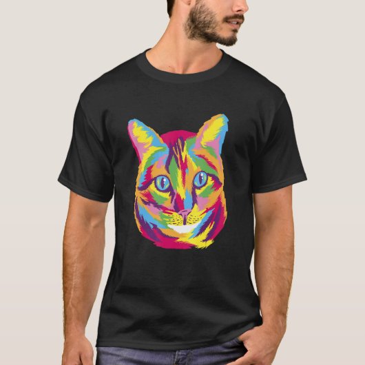 カラフルな猫のイラスト Tシャツ (正面)
