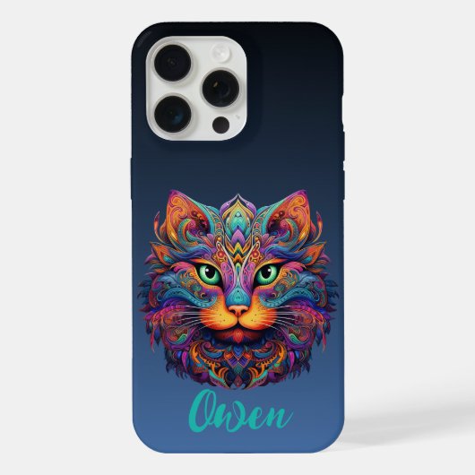 カラフルな猫のカスタムネーム iPhoneケース (裏面)
