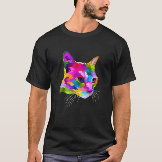 カラフルな猫のグラフィック Tシャツ (正面)
