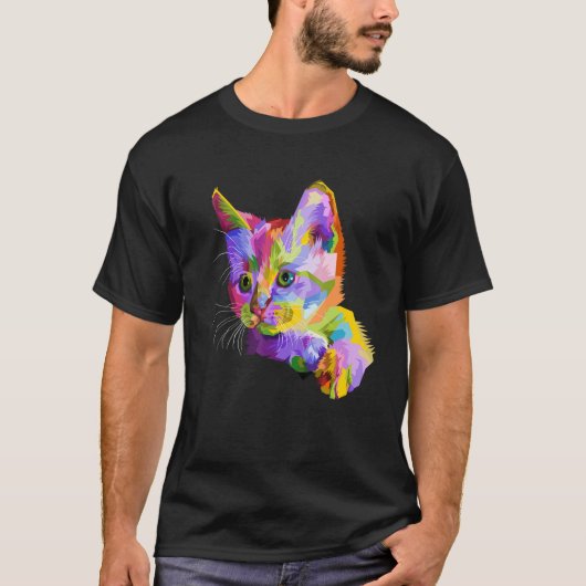 カラフルな猫のグラフィック Tシャツ (正面)