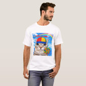 カラフルな猫のゲーマー イラスト キャンディ Tシャツ (正面フル)