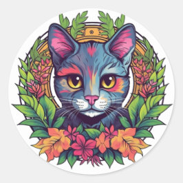 カラフルな猫のステッカー ラウンドシール
