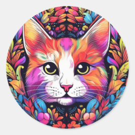 カラフルな猫のステッカー ラウンドシール
