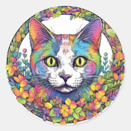 カラフルな猫のステッカー ラウンドシール