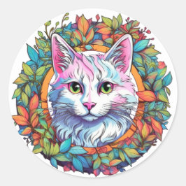 カラフルな猫のステッカー ラウンドシール
