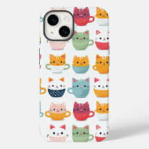 カラフルな猫のティーカップのパターン
