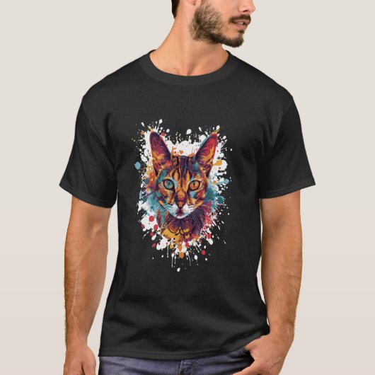 カラフルな猫のポートレートアート Tシャツ (正面)