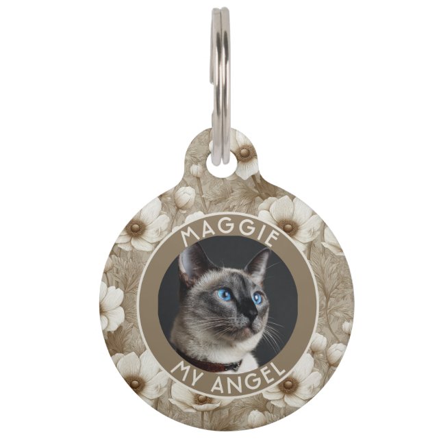 カラフルな猫のママ ギフト アネモネ プリント ペット　ネームタグ (正面)