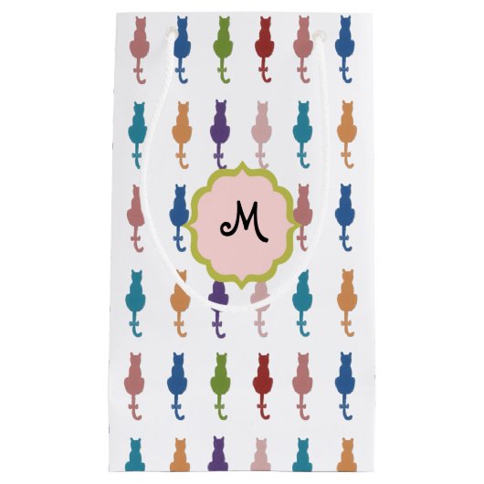 カラフルな猫のモノグラムのギフトバッグ スモールペーパーバッグ (正面)