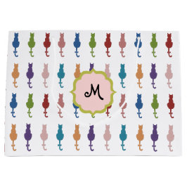 カラフルな猫のモノグラムの大きいギフトバッグ ラージペーパーバッグ