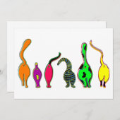 カラフルな猫の尻尾 招待状 (正面/裏面)