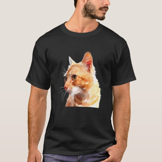 カラフルな猫の横顔グラフィック Tシャツ (正面)