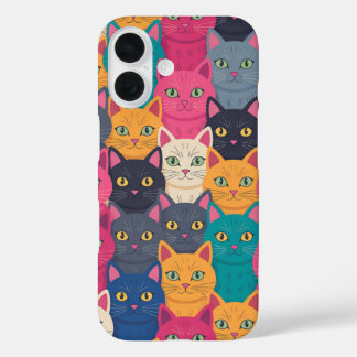 カラフルな猫の群れ iPhone 16ケース