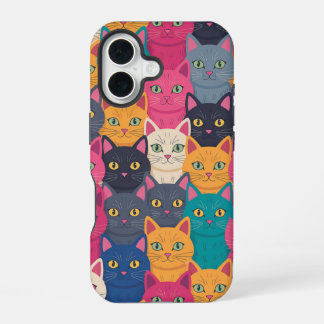 カラフルな猫の群れ iPhone 16ケース