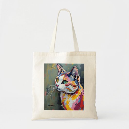 カラフルな猫の肖像画 トートバッグ (正面)